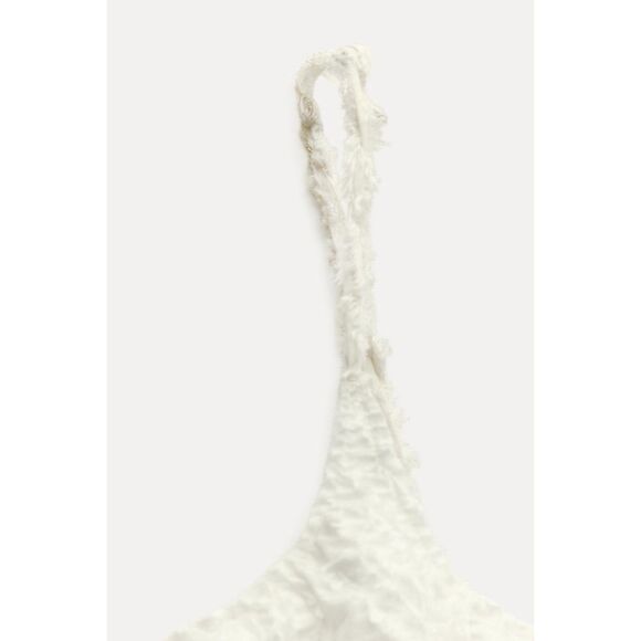 White Zara Jacquard Textured Spaghetti Strap Midi Dress (NWT) - Picture 9 of 11